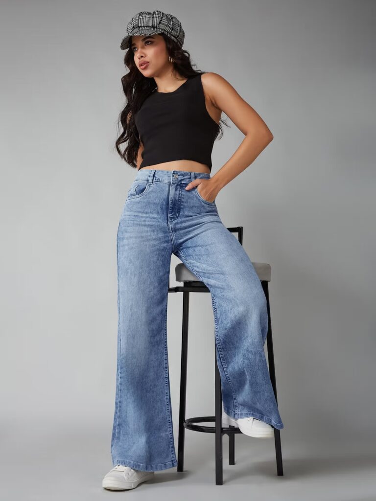  dolce crudo women light blue wide leg high rise stretchable shaping jeans